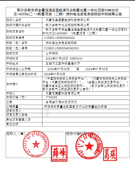 775萬中標!捷氫科技拿下內蒙古風光一體化制氫項目!(圖1) 775萬中標!捷氫科技拿下內蒙古風光一體化制氫項目!(圖1)